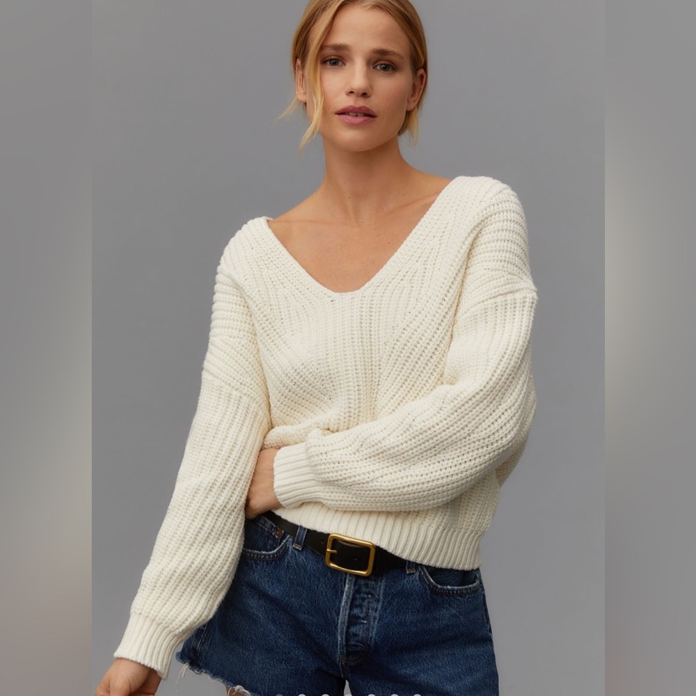 Anthropologie Maeve V-Neck Sculptured Pullover Sweater